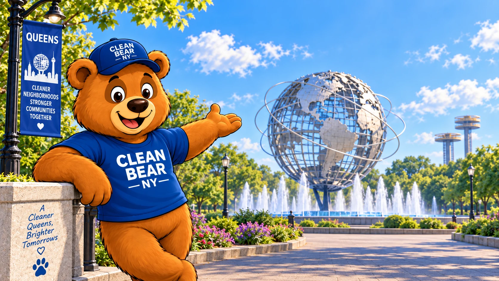 Clean Bear mascot at the Unisphere in Queens, New York